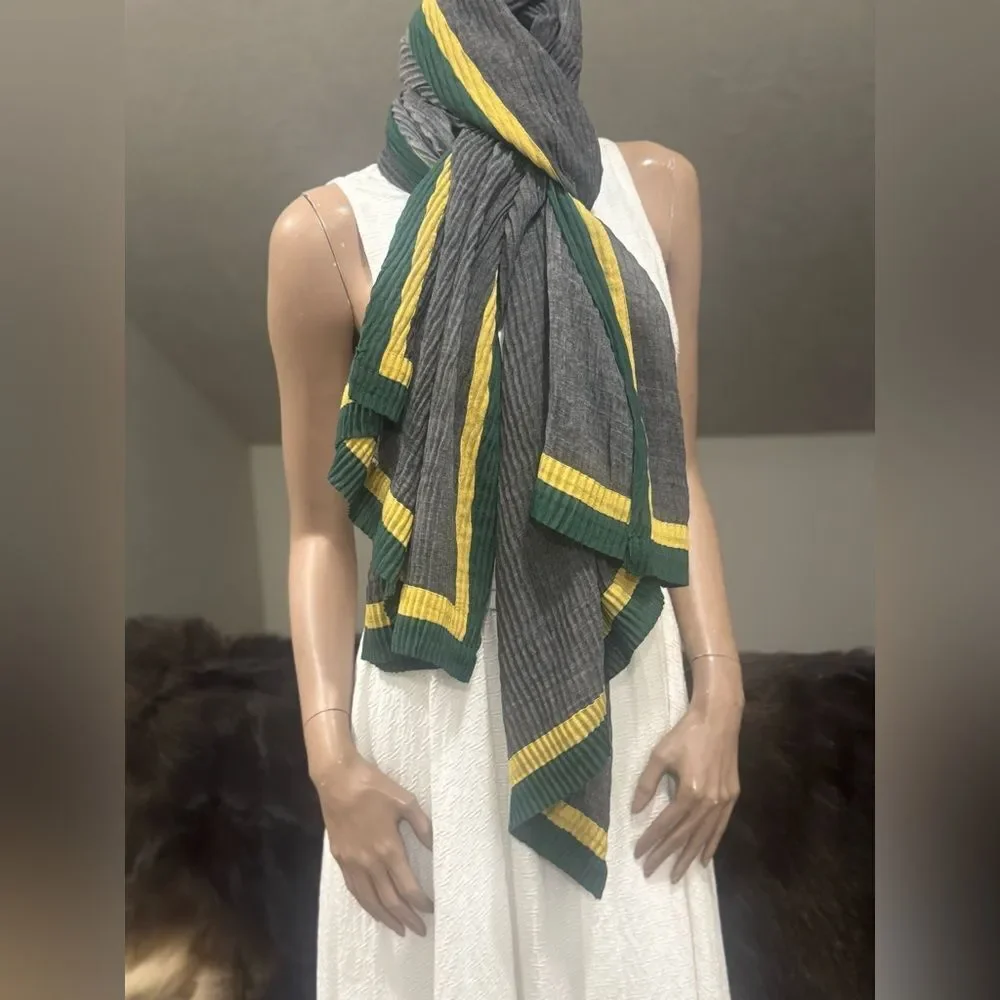 Oversized Handmade Boho Style Colorblock Shawl/Wrap With Pleated Textured